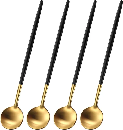 Vista 17 de 5.1 Pulgadas Cuchara de Té Satinada Negra SS18/10, Juego de 4 Mini Cucharas de Café de Acero Inoxidable, Cuchara de Té Pequeña, Cucharas Demitasse