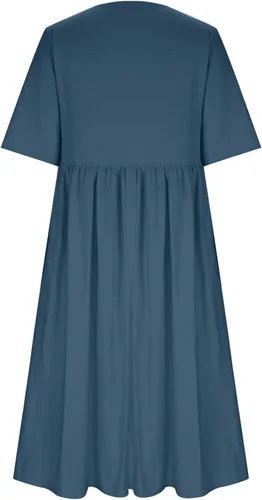 Vista 4 de Ceboyel Vestido largo de algodón y lino para mujer, estampado de diente de león, vestidos de manga corta, estilo bohemio, casual, vestido de verano