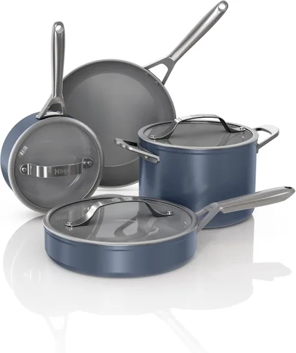 Vista 16 de Juego de ollas y sartenes Ninja antiadherentes Juego de utensilios de cocina de cerámica premium de vida extendida 9 piezas antiadherentes Gris