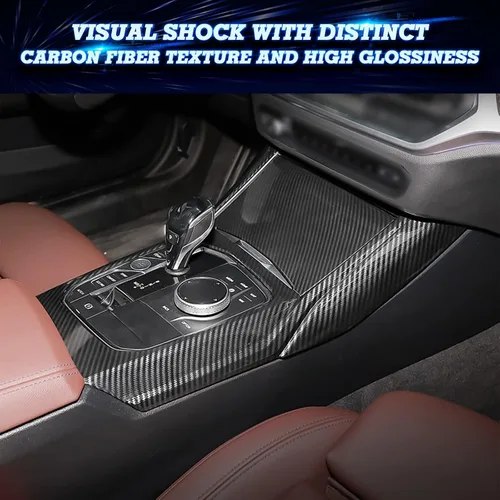 Vista 3 de x xotic tech Cubierta del panel de cambio de engranajes de la consola central interior, patrón de fibra de carbono, compatible con BMW Serie 3 G20