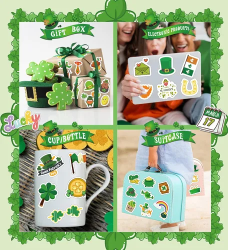 Vista 4 de Decoraciones del día de San Patricio - Pegatinas del día de San Patricio para niños - Accesorios del día de San Patricio, regalos de trébol