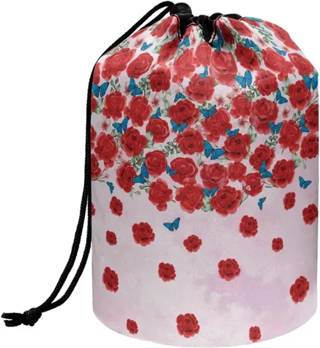 Vista 14 de Poceacles Bolsas de maquillaje con cordón para mujer, bolsa de cosméticos de viaje, multifuncional, bolsa de almacenamiento, Margarita azul
