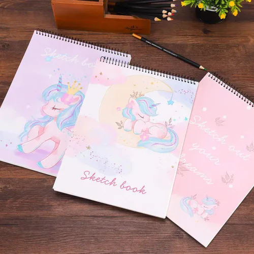 Vista 3 de Cuaderno de bocetos, 100 páginas (50 hojas), bloc de bocetos de artista encuadernado en espiral, papel de dibujo sin ácido para dibujo, pintura