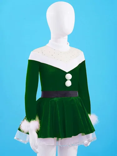 Vista 2 de Aiihoo Disfraz de elfo de Navidad para niñas y niñas disfraz de Papá Noel disfraz de fiesta con sombrero