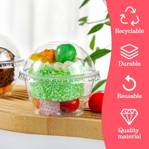 Vista 7 de Juego de 200 vasos de postre de plástico transparente de 5 onzas a granel con tapas desechables para frutas Party Plastic Dessert Fruit Cups for