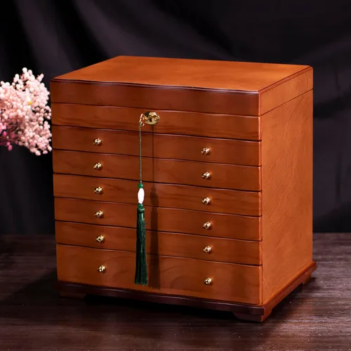 Vista 7 de Joyero de madera, joyeros para mujer, caja grande para joyas y organizadores con colgador de collares, organizador de joyas, organizador de joyas
