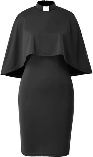 Vista 2 de BPURB Vestidos de iglesia para mujer, capa de murciélago, vestido midi delgado con cuello de inserción de pestaña