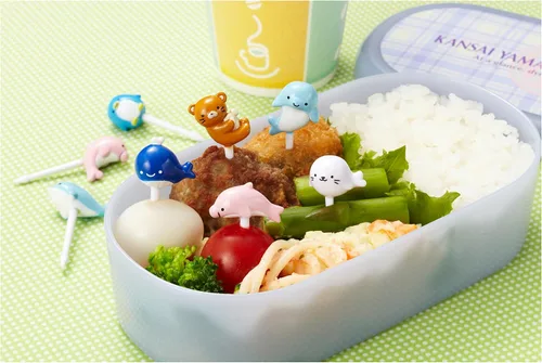 Vista 3 de CuteZCuteBento 8 pinchos adorables para comida con cabezal de animalitos del mar en 3D, A, Multicolor