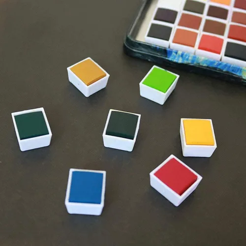 Vista 4 de Juego de pintura de acuarela, pigmento sólido de 36 colores en medias sartenes de 0.07 onzas líquidas con paleta de mezcla, kit de pintura