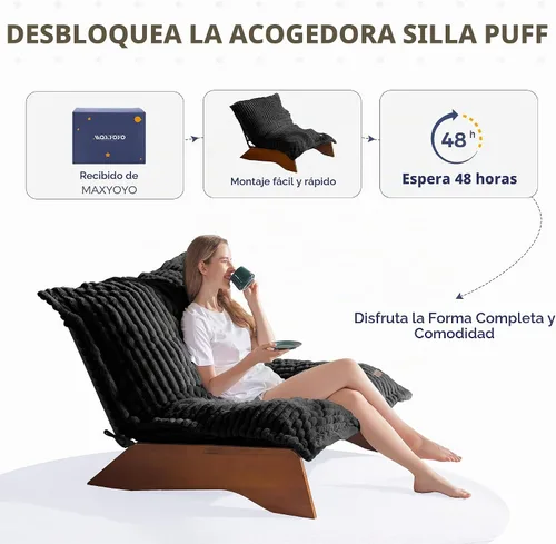Vista 8 de MAXYOYO Silla ajustable para sala de estar, silla puff de 3 posiciones con funda extraíble, silla decorativa tapizada con marco, sillón reclinable