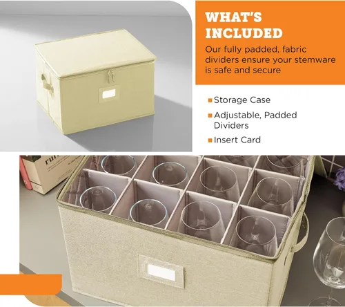 Vista 4 de storageLAB Contenedores de almacenamiento para copas de vino, organizador de carcasa dura para juegos de copas y cristalería, caja de almacenamiento