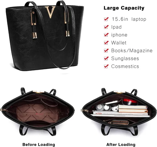 Vista 7 de Montana West Bolso de mano para mujer bolso de hombro de cuero vegano tamaño grande y mediano juego de 2 monederos