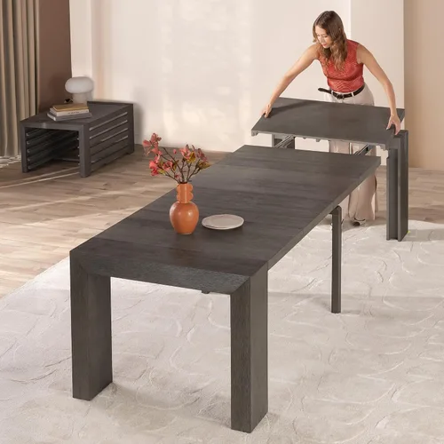 Vista 16 de Transformer Table - Mesa de comedor extensible de madera maciza, asientos 2-12, mesa de comedor expandible, muebles que ahorran espacio, muebles