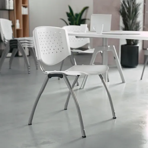 Vista 14 de BizChair Casa y Oficina Silla de Pila de Plástico Verde con Respaldo Perforado - Silla de Invitados