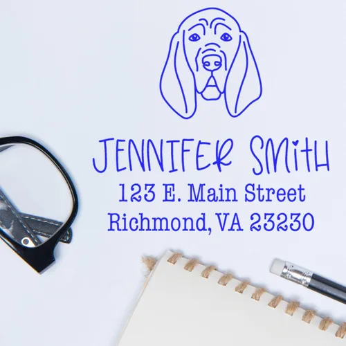 Vista 70 de Sello de dirección personalizado Basset Hound – Sello personalizable con nombre y dirección para sobres, ideal para amantes de los perros