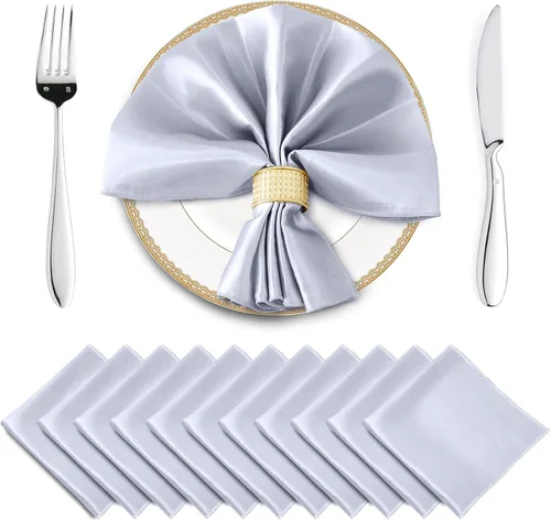 Vista 10 de Horbaunal Paquete de 30 servilletas de satén negro de 20 x 20 pulgadas, servilletas cuadradas suaves de tela sedosa, decoración de mesa para bodas
