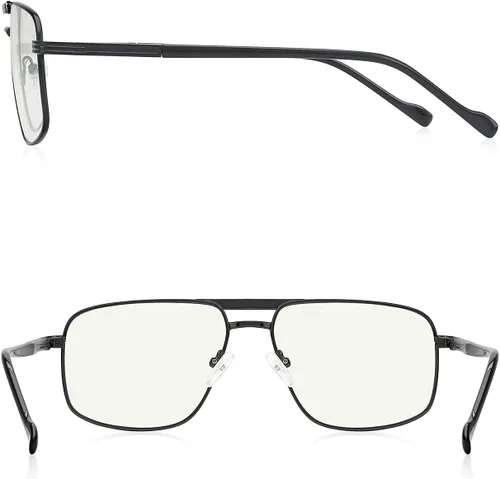 Vista 3 de Gafas de lectura para hombre, cuadrado, doble puente, bloqueo de luz azul, para lectura de computadora