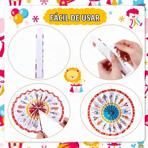 Vista 3 de Outus 9 abanicos de papel colgantes de carnaval, decoración de animales de circo, abanicos de papel para decoración de aula, carnaval, tema
