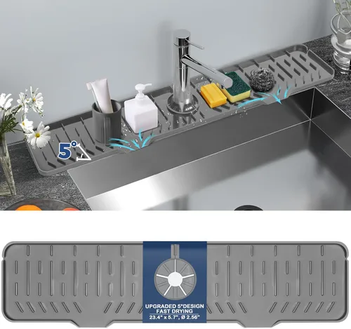 Vista 11 de Bandeja colectora de goteo para mango de grifo de silicona, tapete de grifo de silicona, soporte para esponja de jabón de platos para accesorios