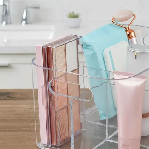 Vista 7 de STORi Bliss Organizador de Almacenamiento de Cosméticos de Plástico de 5 Compartimentos Transparente Contenedor de Maquillaje Rectangular