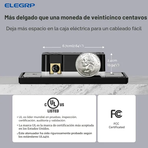 Vista 3 de ELEGRP Interruptor digital de atenuación de luz para luces LED / CFL regulables de 300 W e incandescente/halógeno de 600 W, interruptor de luz LED