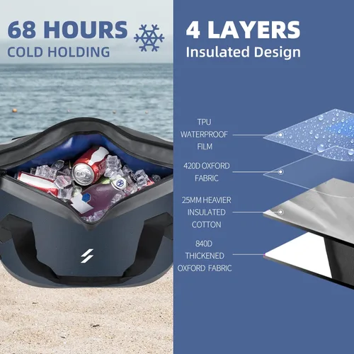 Vista 4 de ROCKBROS Bolsa térmica suave con aislamiento de mano, enfriador de lados suaves, 22L, a prueba de fugas, bolsa enfriadora para campamento