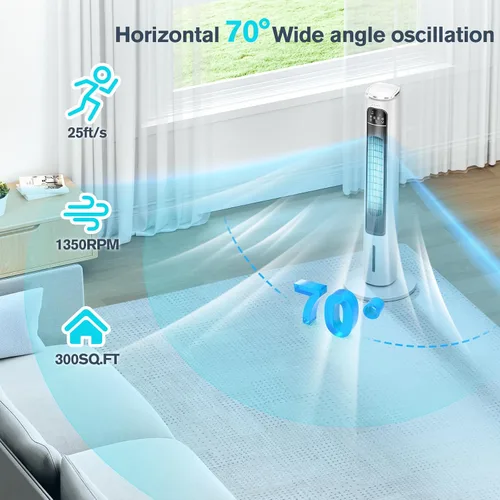 Vista 6 de FLOWBREEZE Aire acondicionado portátil sin ventanas, enfriador de aire evaporativo de 37 pulgadas con control remoto, tanque de agua de 2.5 L y 4
