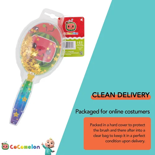 Vista 4 de CoComelon - Cepillo de pelo con estrellas mágicas brillantes y confeti, color verde, cepillo de pelo para niños a partir de 3 años