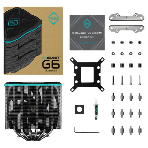 Vista 6 de Iceberg Thermal IceSLEET G6 Stealth - Tubo de calor de 6 táctiles directos chapado en níquel, con ventilador silencioso ultra de 5.512 in, enfriador