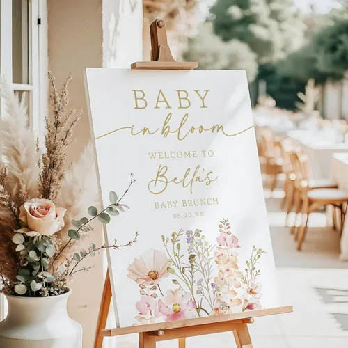Vista 2 de Personalized Baby Shower Welcome Sign, Custom Baby Name, Shower Sign, Wildflower A Little Wildflower on the Way, Brunch, Elegant Version 01