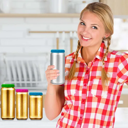 Vista 5 de Tapas de silicona para latas de soda, paquete de 6 fundas de silicona reutilizables, tapón o protector para refrescos, cerveza, bebidas, jugo