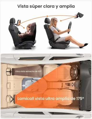 Vista 3 de Lamicall Espejo de coche para bebé para asiento trasero – [Clip de gancho triangular más seguro 2025] Espejo para asiento de coche acrílico