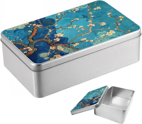 Vista 53 de Caja de lata de metal con tapa, contenedor de almacenamiento rectangular vacío de hojalata, estuche de lata portátil ligero para manualidades