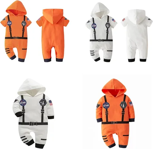 Vista 6 de Mameluco de algodón con capucha de astronauta de manga larga para bebé, niño, para cosplay, fiesta, Halloween