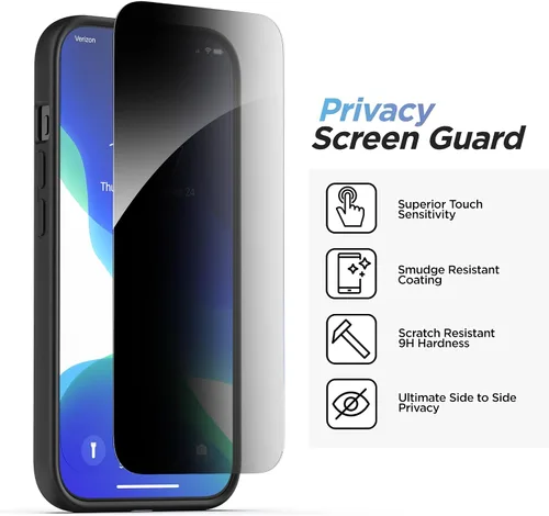 Vista 3 de ENCASED Funda de privacidad diseñada para iPhone 15 (2023), flexible, delgada, con protector de pantalla antiespía, vidrio templado 9H (negro)