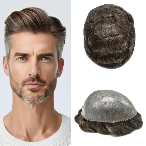 Vista 41 de Mens Toupee Hair System para hombres Piezas de pelo Sistema de reemplazo Poly Skin Toupee para hombres Protesis Capilar Para Hombre 6X8#1 Jet Black