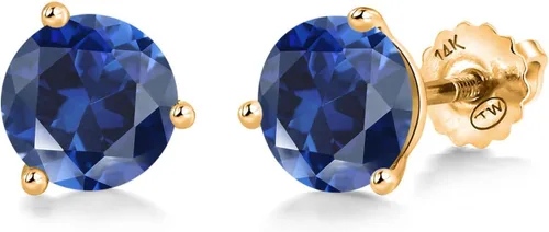 Vista 240 de Gem Stone King Aretes de Martini de oro amarillo de 14 quilates Aretes de tuerca de 3 puntas para mujeres y hombres Redondos de 0.236 pulgadas