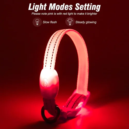 Vista 2 de Collares de perro con luz Visinite para perros pequeños, collar de perro LED recargable, collar de perro iluminado totalmente ajustable, collares