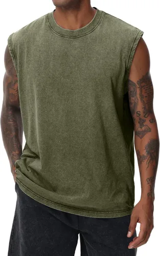 Vista 13 de Camisetas sin mangas de algodón para hombre, corte muscular, gimnasio, correr, playa, ajuste holgado