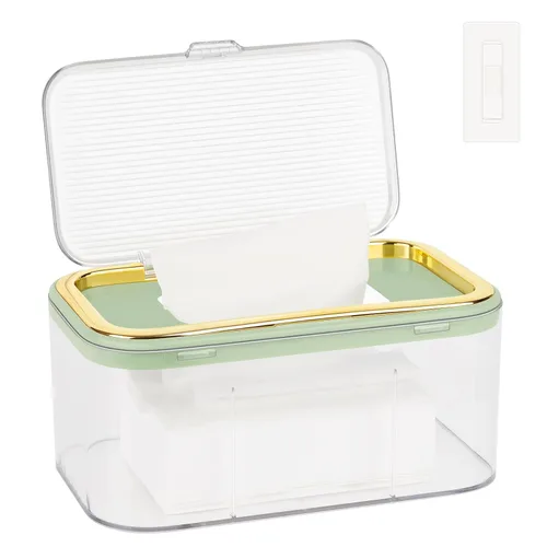 Vista 8 de Flenpptly Dispensador de toallitas para bebés, contenedor de toallitas de gran capacidad, mantiene las toallitas frescas y fáciles de abrir (dorado)