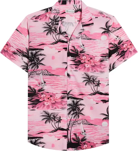 Vista 13 de Alimens & Gentle - Camisa de algodón estilo hawaiano para hombre, casual, de manga corta, ajuste regular 1609 rojo