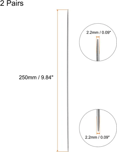 Vista 2 de uxcell Juego de 2 pares de agujas de tejer, 0.087 in de diámetro, 9.84 pulgadas de largo, acero inoxidable, agujas de suéter de doble punta