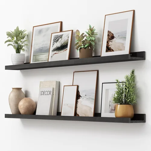 Vista 25 de FLYJOE Estante de repisa de fotos para pared, 24 pulgadas de madera de fresno maciza, estantes para libros de guardería, estantes flotantes
