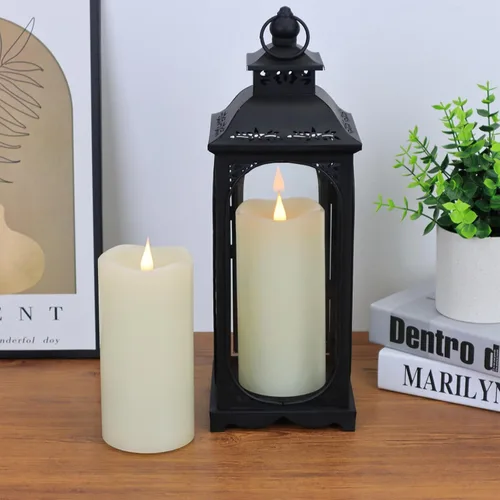 Vista 7 de Velas sin llama a pilas con temporizador de control remoto, velas LED parpadeantes con llama móvil 3D, cera real, 3 x 5 pulgadas, marfil realista