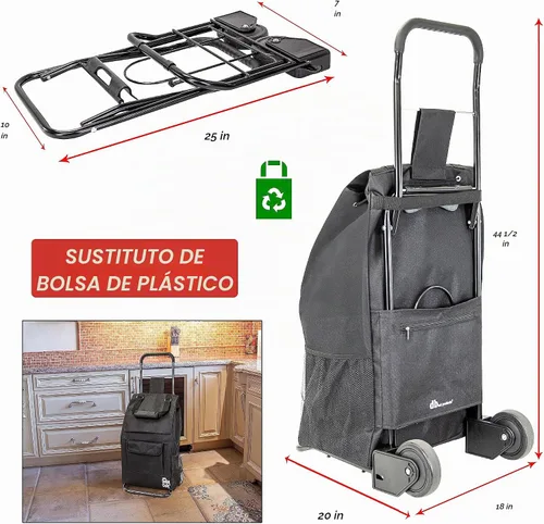 Vista 3 de dbest products - Carro de mano Trolley Dolly Compacto con bolsillos – Carrito de compras plegable con ruedas – Carro rodante de uso múltiple