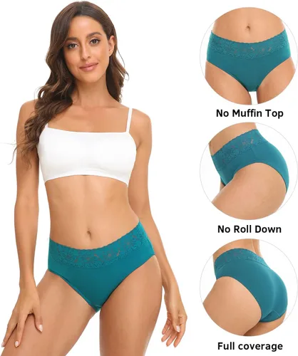 Vista 2 de RHYFF Ropa interior de algodón para mujer, calzones de bikini de encaje suave, hipster, bragas elásticas completas, paquete de 5