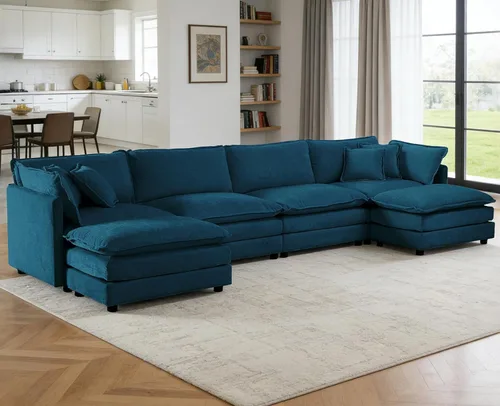 Vista 15 de Sofá modular de gran tamaño, sofá grande en forma de U con asiento profundo, sofás de nube de felpilla para sala de estar, sofá modular convertible