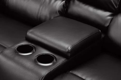 Vista 8 de cjc Sofá modular reclinable de cuero para sala de estar, sofá en forma de L, 2 consolas, 4 portavasos y almacenamiento, juego de sofás tapizados