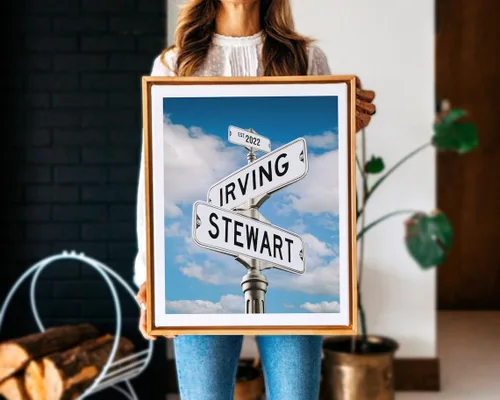 Vista 15 de Señal de calle vintage personalizada para parejas en lienzo, nombres y fecha personalizados, regalos de Navidad para ella o él, regalo del Día