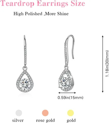 Vista 6 de DHQH 46 pares de aretes de propuesta de damas de honor, aretes clásicos de circonita cúbica, aretes colgantes de lágrima para mujeres y niñas, I